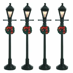 Accessoire Lemax (H10 cm) Lot de 4 réverbères lumineux à piles