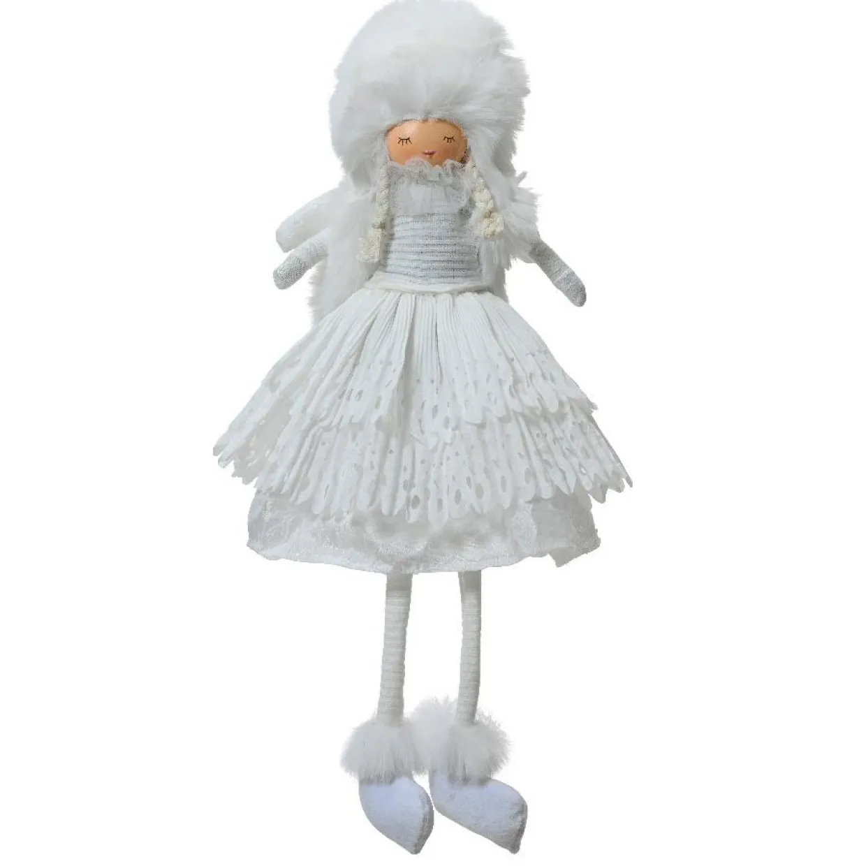 Ange de Noël jambes souples (H53 cm) Demoiselle d'Hiver Blanc
