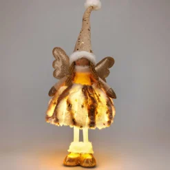 Ange de Noël lumineux à piles (H50 cm) Gladys fourrure Doré