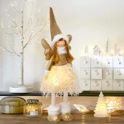 Ange de Noël lumineux à piles (H48 cm) Fée clair de lune Dorée