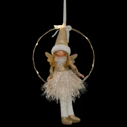 Ange de Noël lumineux à piles (H32 cm) Fée clair de lune dorée