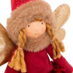 Ange de Noël lumineux à piles (H55 cm) Fée clair de lune assise Rouge