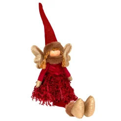 Ange de Noël lumineux à piles (H55 cm) Fée clair de lune assise Rouge