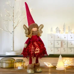 Ange de Noël lumineux à piles (H48 cm) Fée clair de lune Rouge