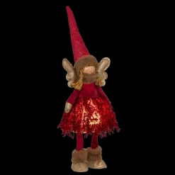 Ange de Noël lumineux à piles (H48 cm) Fée clair de lune Rouge