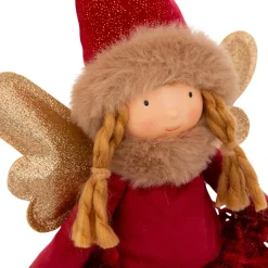 Ange de Noël lumineux à piles (H48 cm) Fée clair de lune Rouge