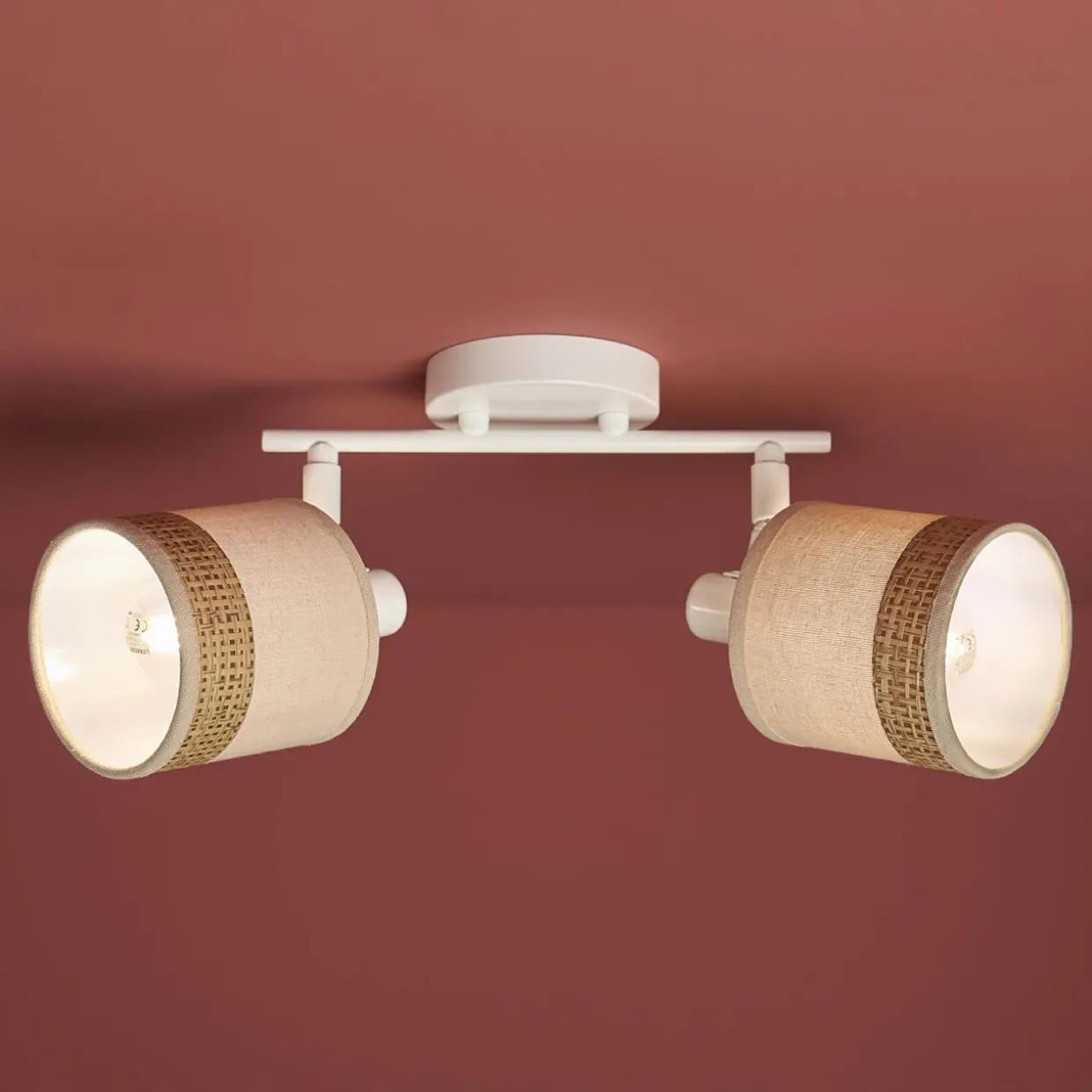 Applique murale 2 abat-jour orientables métal et rotin (30 x 17 cm) Bohemia Beige