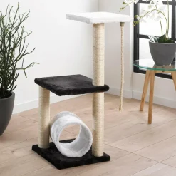 Arbre à chat avec jouet et tunnel Noir