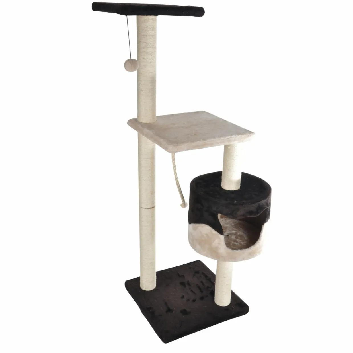 Arbre à chat avec jouet et niche Ecru/Chocolat