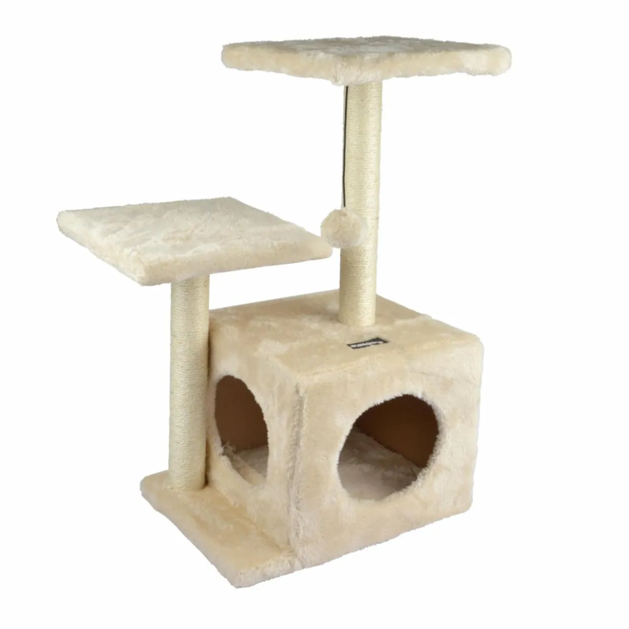 Arbre à chat avec jouet et niche Ecru