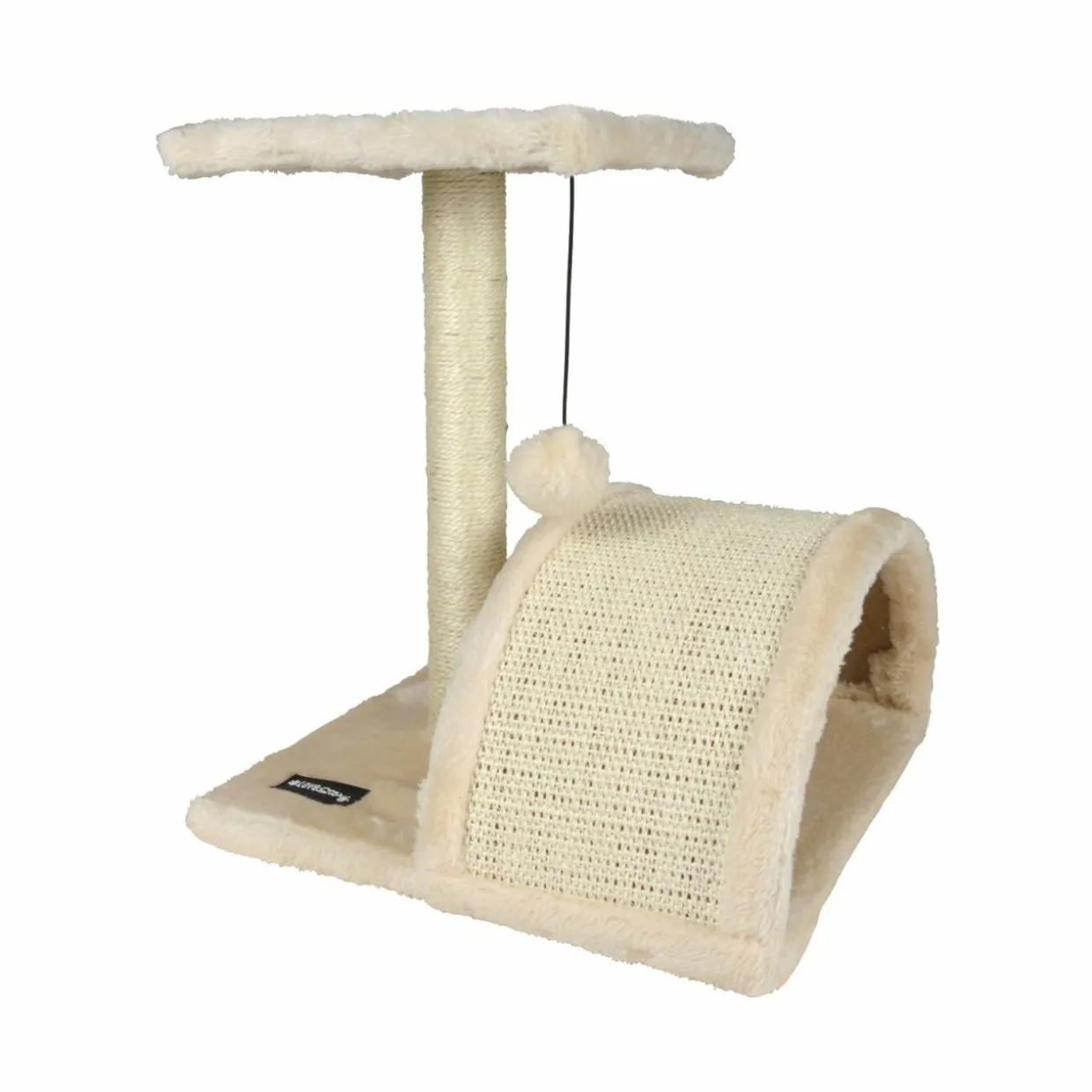 Arbre à chat avec jouet et tunnel Ecru