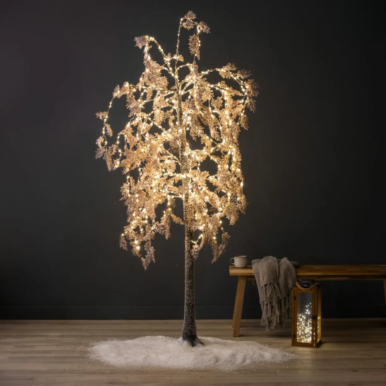 Arbre lumineux 600 LED (H200 cm) Saule pleureur Fleur Blanc