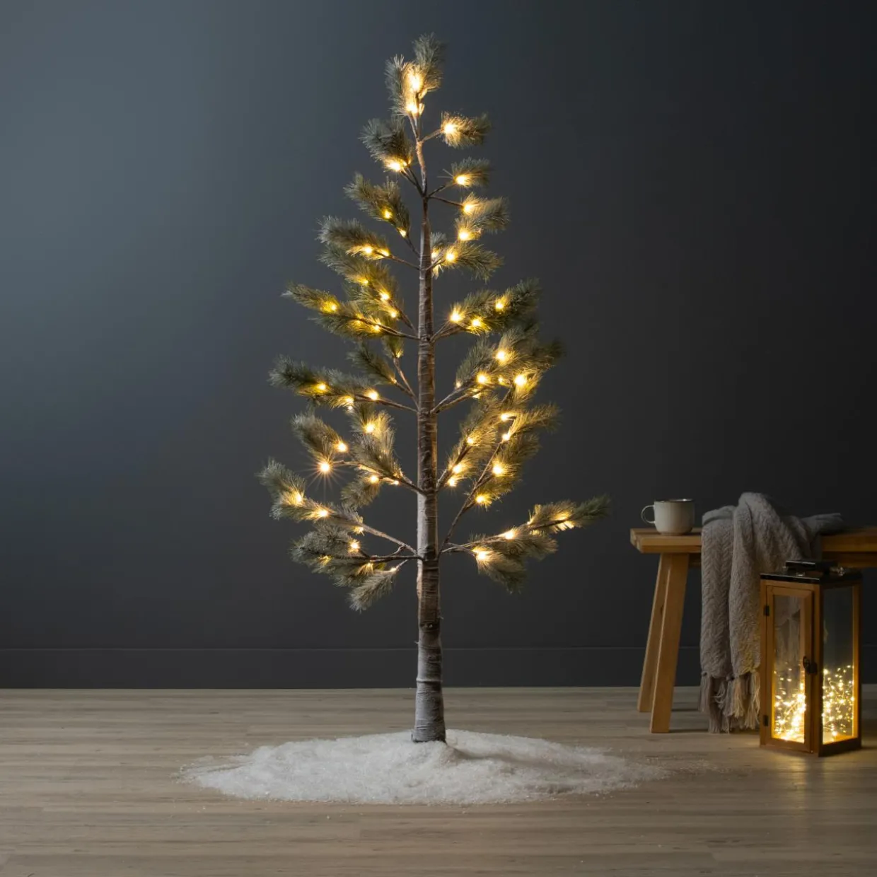 Arbre lumineux 72 LED (H150 cm) Sapin Alpin Vert enneigé et blanc chaud
