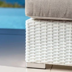 Banquette en résine tressée 2 places Palma Blanc et taupe