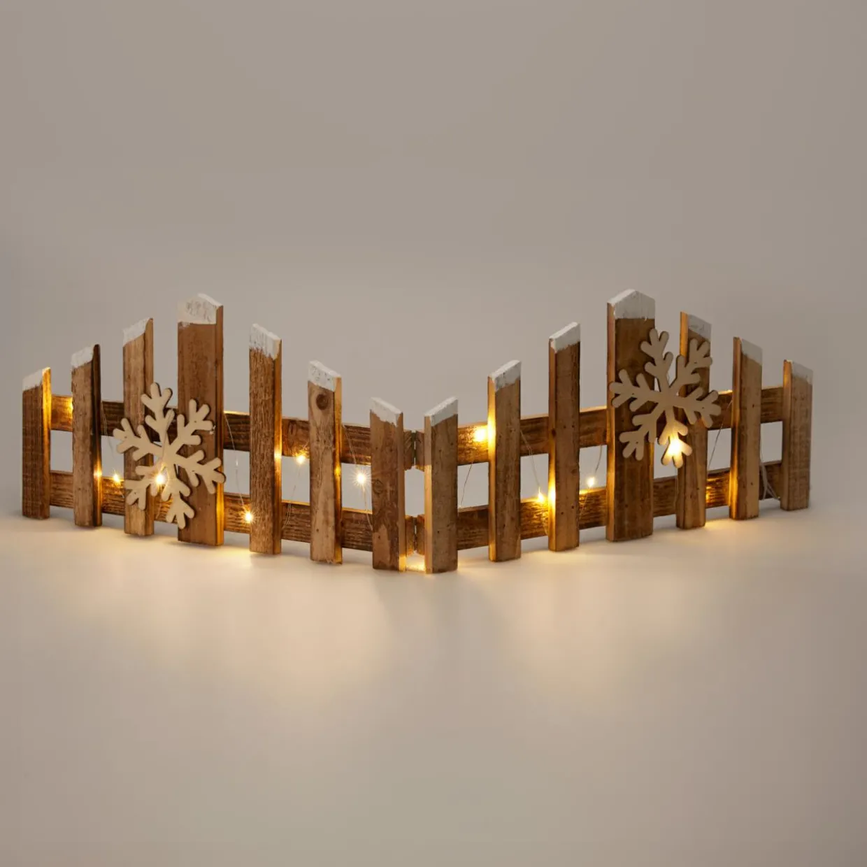 Barrière en bois lumineuse à piles 15 LED (76 x H20 cm) Clôture déco Blanc chaud