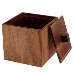 Boite à coton en bois d'acacia (H10 cm) Lina marron