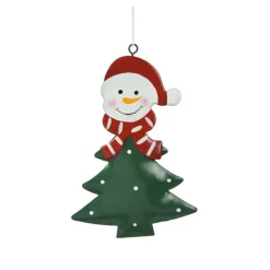 Bonhomme de neige à suspendre en métal (H12 cm) Sapin et pois Vert