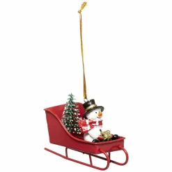 Bonhomme de neige à suspendre(H9 cm) Traineau Rouge