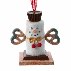 Bonhomme de neige à suspendre (H7 cm) Bretzel Cerise Blanc