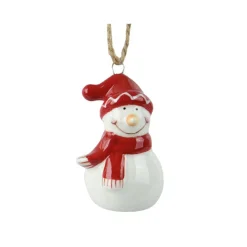 Bonhomme de neige à suspendre (H6 cm) Dolomite Rouge et blanc
