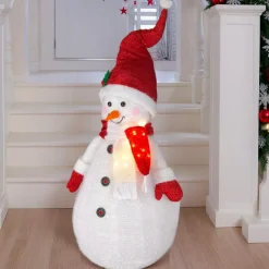 Bonhomme de neige lumineux à piles (H120 cm) Pliable Rouge pailleté