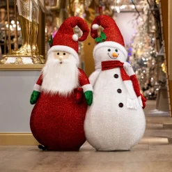 Bonhomme de neige lumineux à piles (H140 cm) Pliable Rouge pailleté