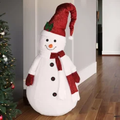 Bonhomme de neige lumineux à piles (H140 cm) Pliable Rouge pailleté