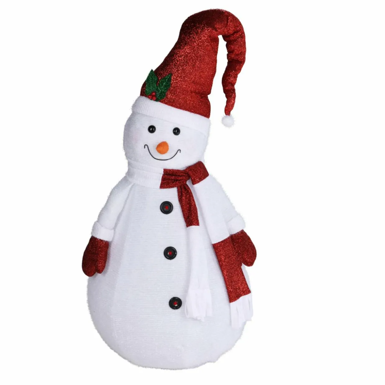 Bonhomme de neige lumineux à piles (H140 cm) Pliable Rouge pailleté