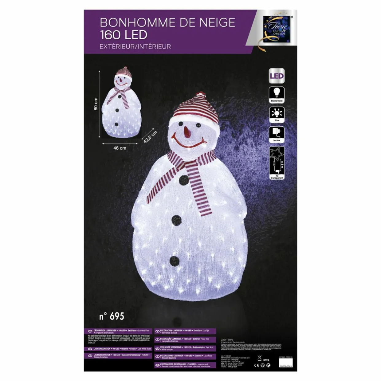 Bonhomme de neige lumineux 160 LED (H80 cm) Topek Blanc froid