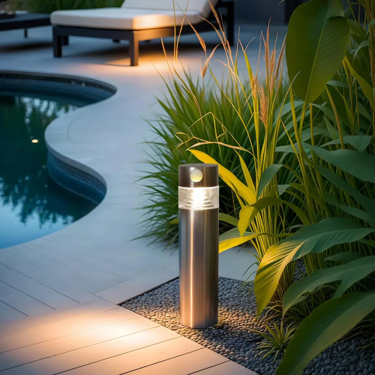 Borne de jardin solaire 150 lumens (H30 cm) Premium Argent