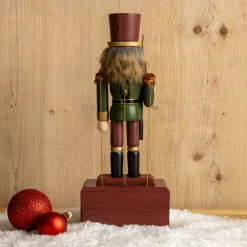 Boîte à musique (H30 cm) Casse noisette Timothé la royauté Vert et bordeaux