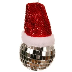Boule de Noël (D80 mm) Facette disco avec bonnet Père Noël Argent