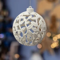 Boule de Noël (D100 mm) Feuillage découpé Blanc