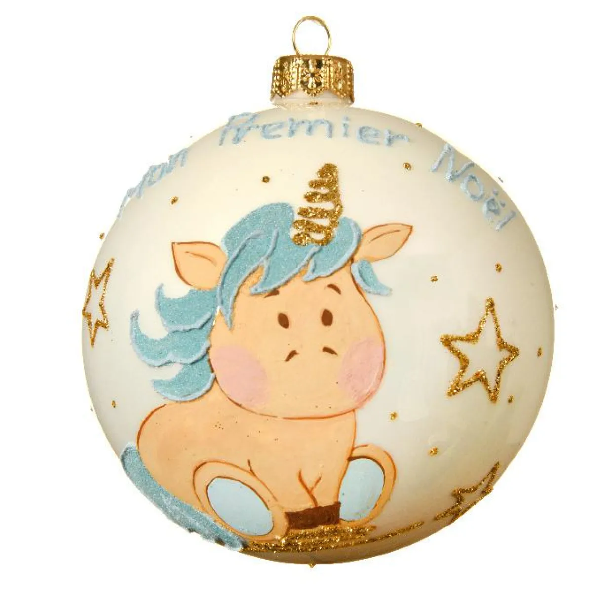 Boule de Noël (D100 mm) Mon premier Noël en verre Jolly bleu