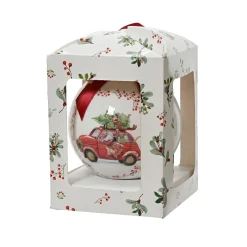 Boule de Noël (D100 mm) Noeud rouge Voiture du Père Noël Blanc
