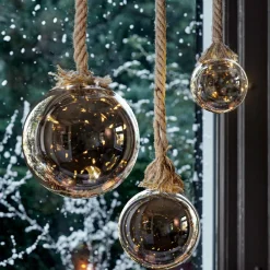 Boule lumineuse à piles 40 LED (D20 cm) Glacée Gris et blanc chaud