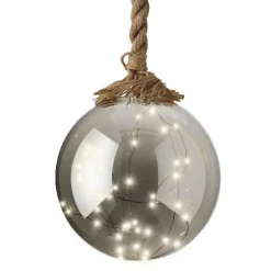 Boule lumineuse à piles 40 LED (D20 cm) Glacée Gris et blanc chaud