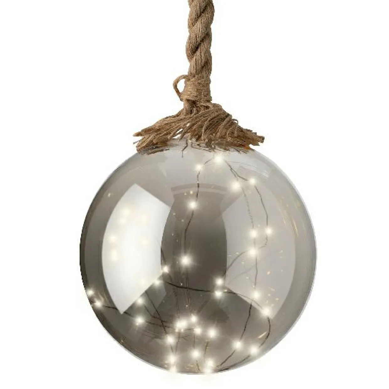 Boule lumineuse à piles 40 LED (D20 cm) Glacée Gris et blanc chaud