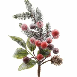Branche de sapin et baies (20 cm) Epinea Vert enneigé