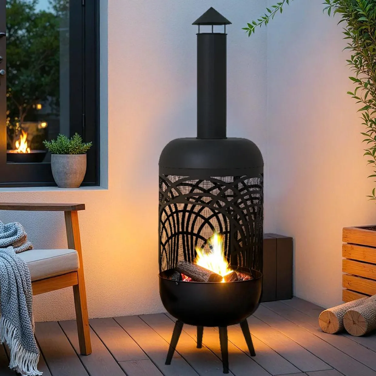 Braséro cheminée d'extérieur (D40 x H139 cm) Caldera Noir