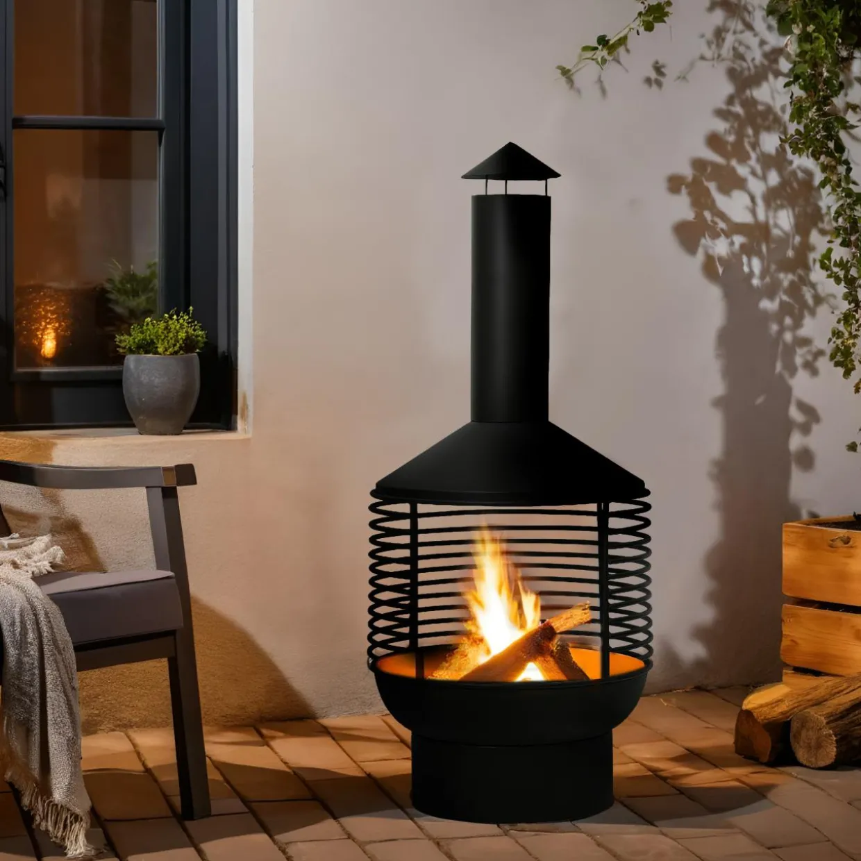 Braséro cheminée d'extérieur (D42 x H105 cm) Mérida Noir