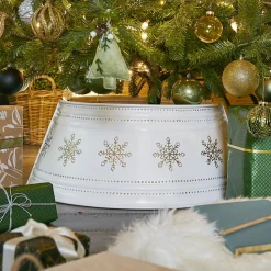 Cache pied de sapin en métal (D70 cm) Blanc et Flocons dorés