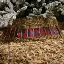 Cache pied de sapin en osier (D57 cm) Tartan écossais