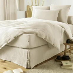 Cache-sommier Gaze de coton (160 x 200 cm) Gaïa Beige pampa