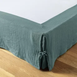 Cache-sommier Gaze de coton (160 x 200 cm Gaïa Bleu canard