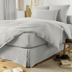 Cache-sommier Gaze de coton (140 x 190 cm) Gaïa Gris nuage