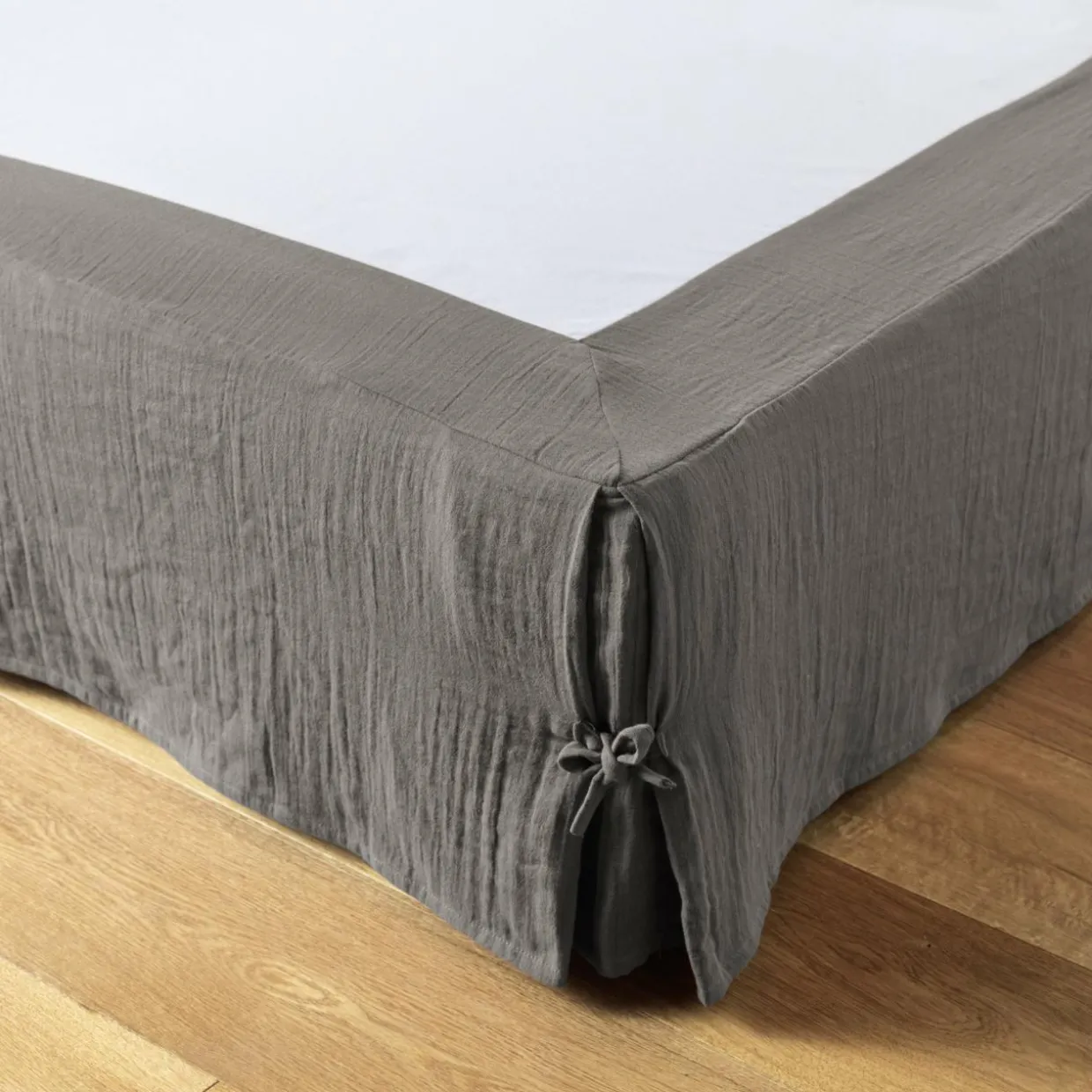 Cache-sommier Gaze de coton (140 x 190 cm) Gaïa Gris granit