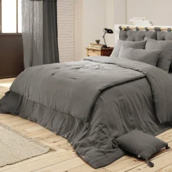 Cache-sommier Gaze de coton (140 x 190 cm) Gaïa Gris granit