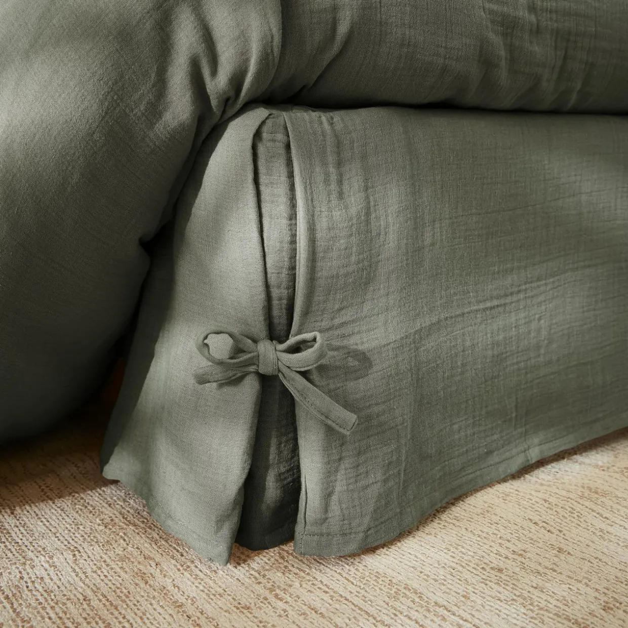 Cache-sommier Gaze de coton (140 x 190 cm) Gaïa Vert romarin