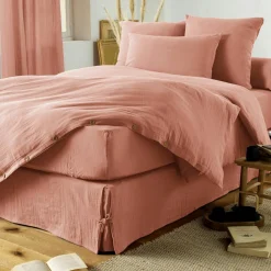 Cache-sommier Gaze de coton (180 x 200 cm) Gaïa Rose pêche